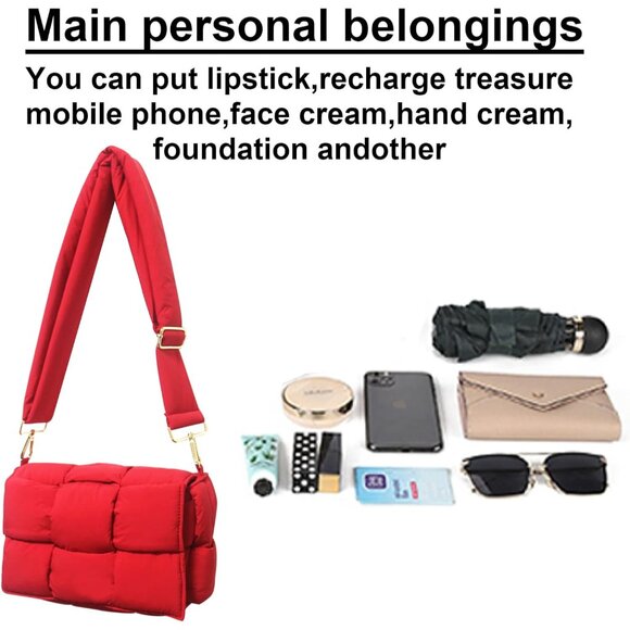 Women’s Small Puffer Crossbody Bag Waterproof Nylon Adjustable Strap - Picture 6 of 6